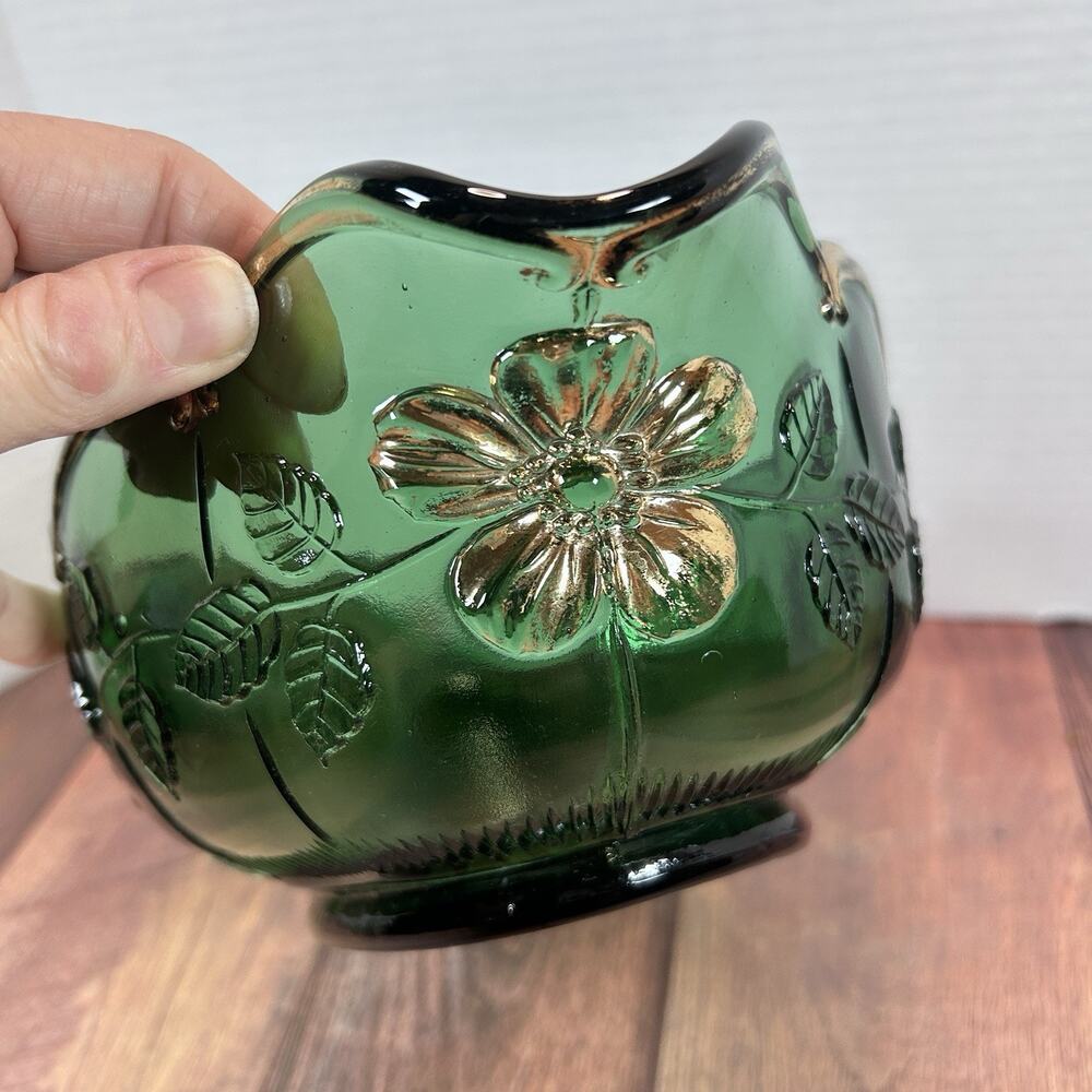 Antique CA. 1915 United States Glass Green Bowl Dogwood Paneled Floral Pattern - Picture 4 of 12